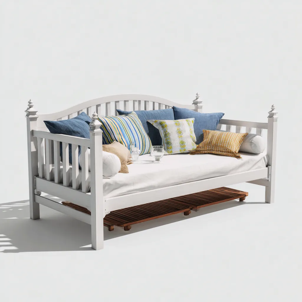 Canapé lit structure bois avec dossier ajouré 200x95x90 cm - blanc - style classique pour salon-Sizenodecor