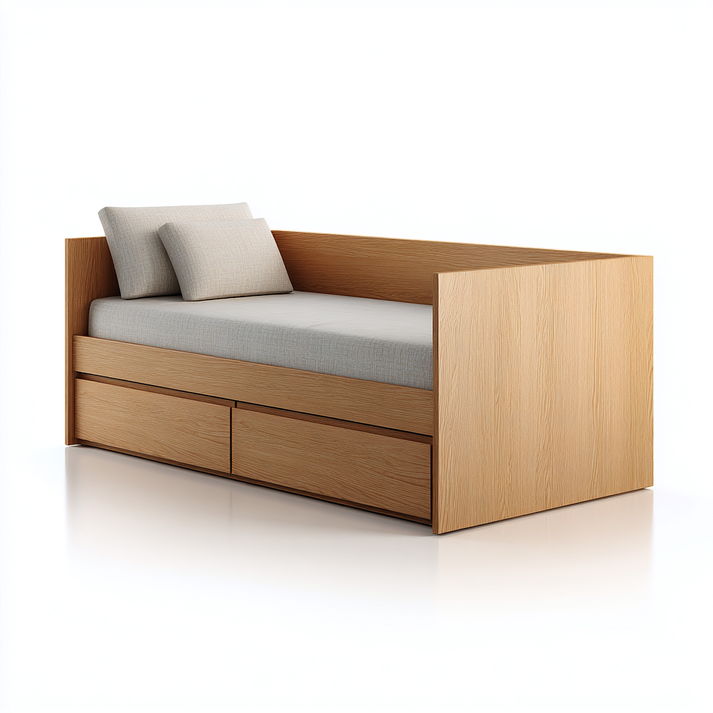 Canapé lit en panneaux MDF 200x90x75 cm - finition bois clair - couchage et rangement modernes-Sizenodecor