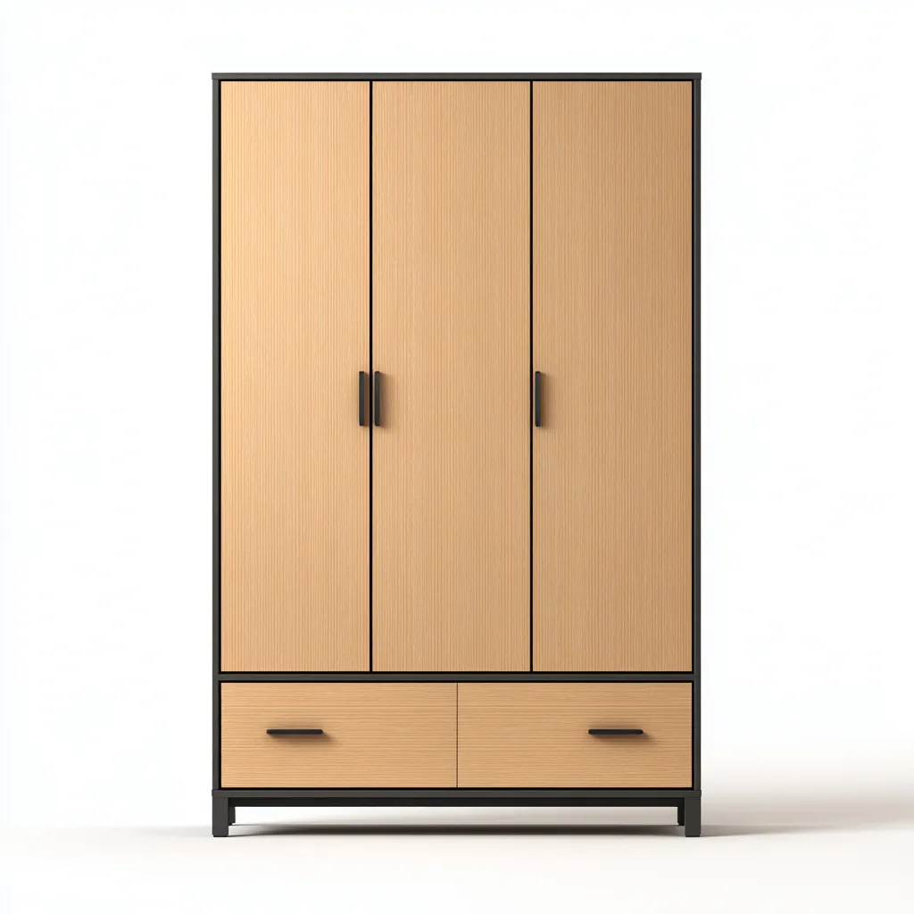Armoire 3 portes bois et panneaux MDF 135x55x190 cm - marron et noir - design moderne-Sizenodecor