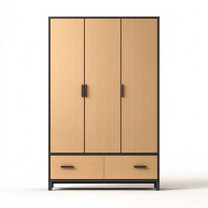Armoire 3 portes bois et panneaux MDF 135x55x190 cm - marron et noir - design moderne-Sizenodecor