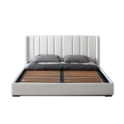 Lit double MDF 200x160x105 cm - Blanc - Couchage pour chambre - Design contemporain-Sizenodecor