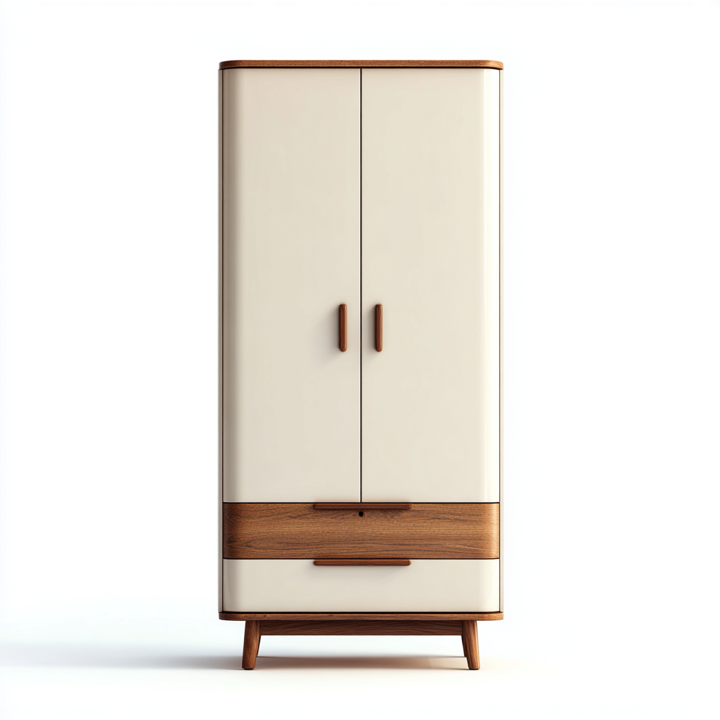 Armoire 2 portes bois et panneaux MDF 90x55x180 cm - blanc et marron - design scandinave-Sizenodecor