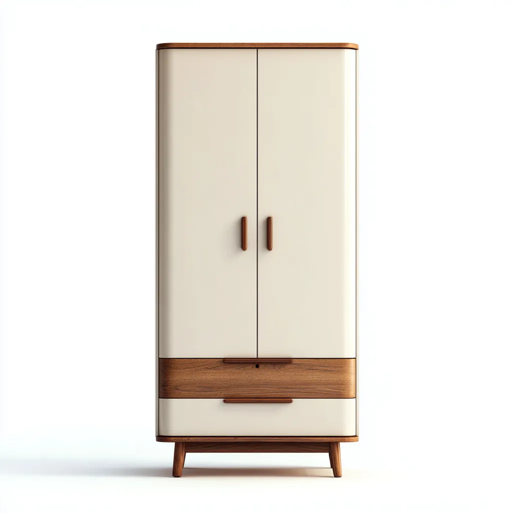 Armoire 2 portes bois et panneaux MDF 90x55x180 cm - blanc et marron - design scandinave-Sizenodecor