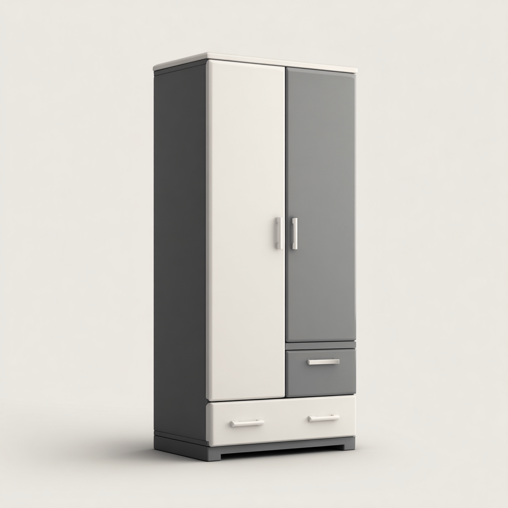 Armoire 2 portes panneau mélaminé 90x55x180 cm - blanc-gris - design moderne pour chambre ou entrée-Sizenodecor