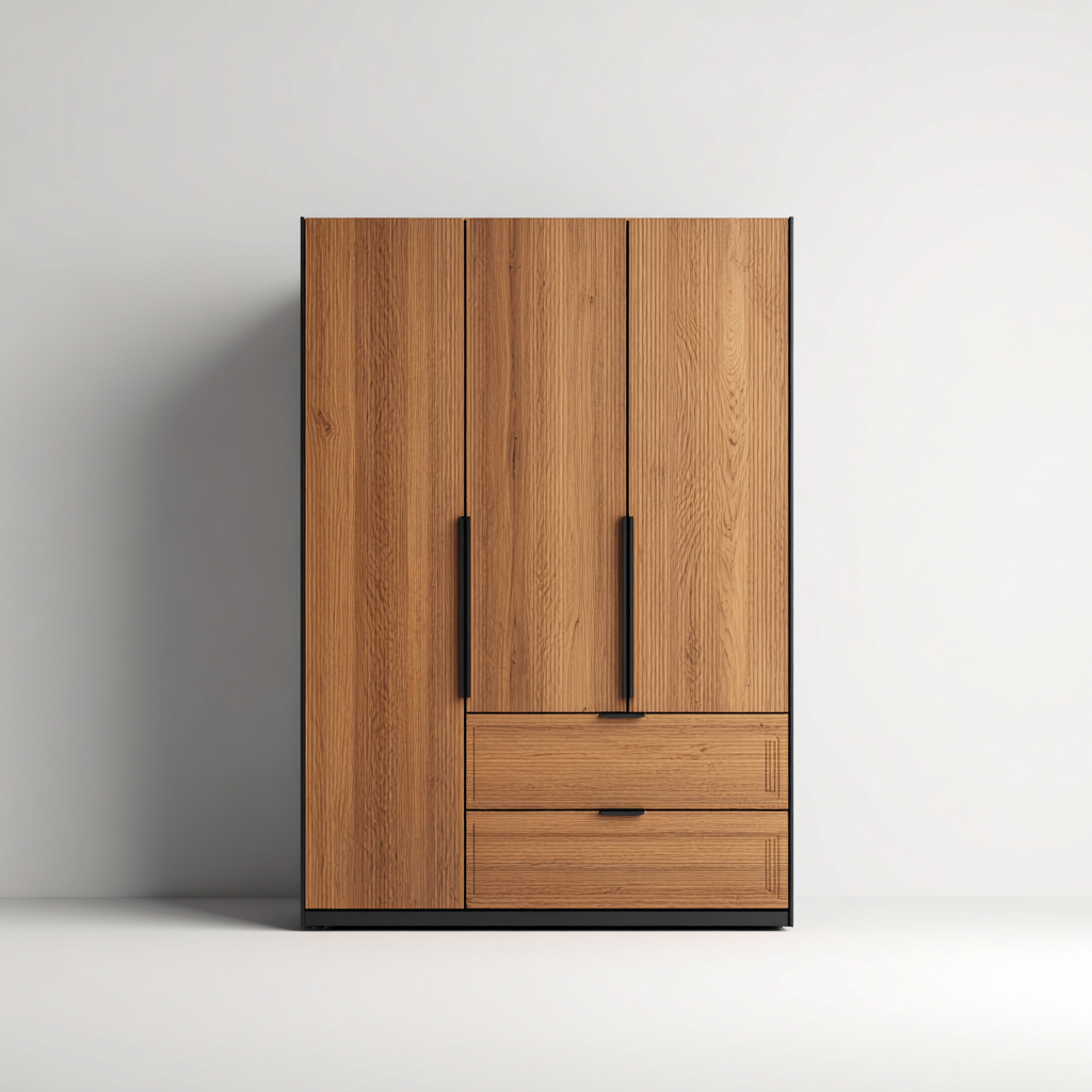 Armoire 3 portes MDF 120x55x180 cm - bois naturel-noir - rangement intérieur moderne-Sizenodecor