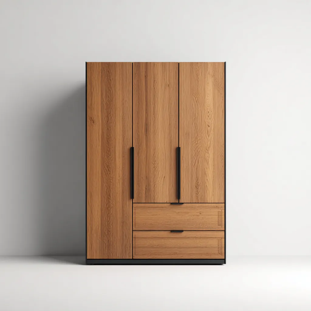 Armoire 3 portes MDF 120x55x180 cm - bois naturel-noir - rangement intérieur moderne-Sizenodecor