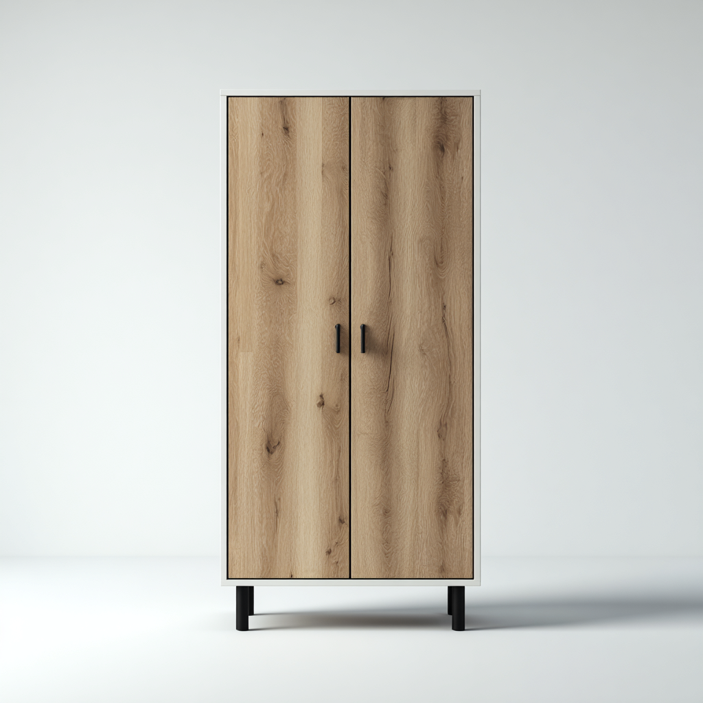 Armoire 2 portes MDF 90x50x180 cm - bois naturel-blanc - rangement moderne-Sizenodecor