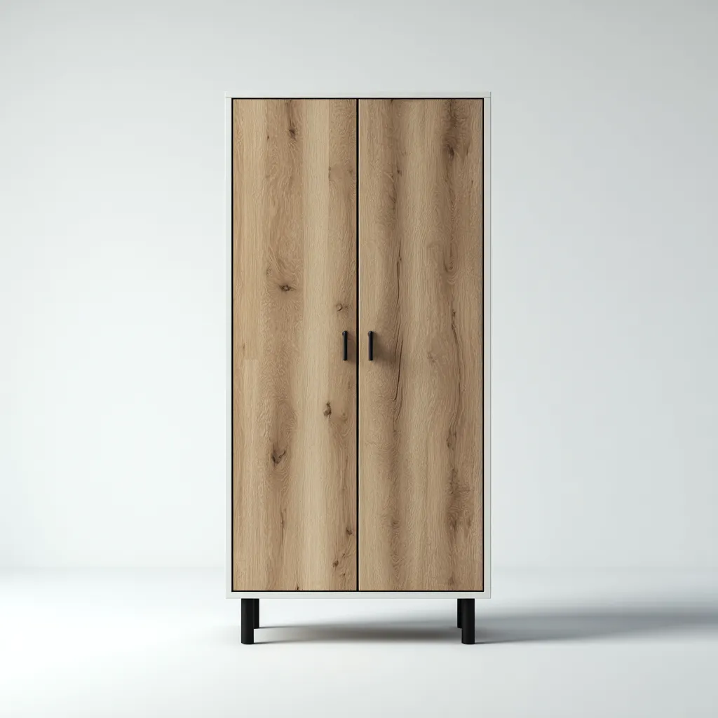 Armoire 2 portes MDF 90x50x180 cm - bois naturel-blanc - rangement moderne-Sizenodecor