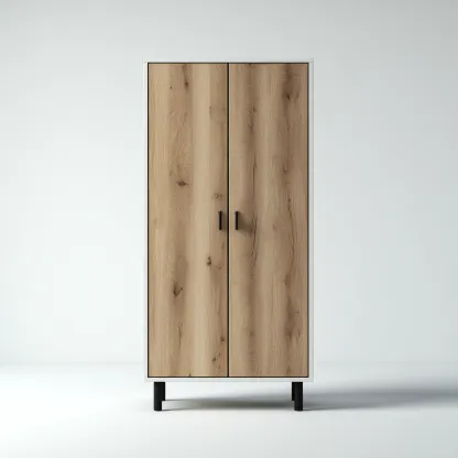 Armoire 2 portes MDF 90x50x180 cm - bois naturel-blanc - rangement moderne-Sizenodecor