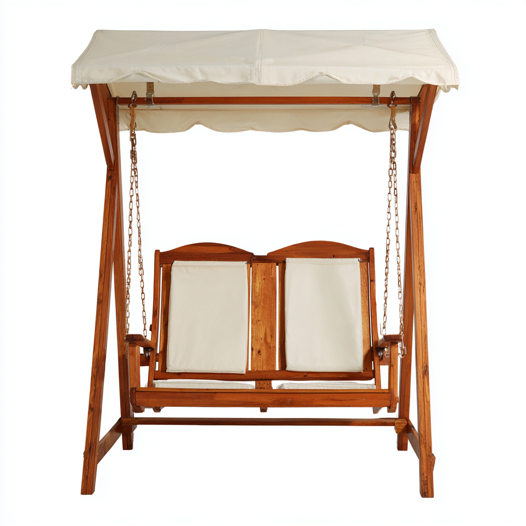 Dondolo da giardino - Legno-Tessuto - 182x120x168 cm - Bianco-Marrone - Stile classico relax-Vidiioloft