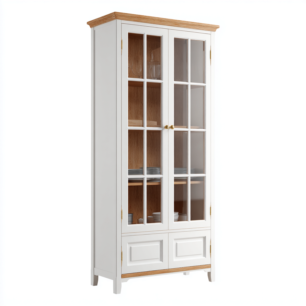 Vetrina - legno-vetro-metallo - 90x42x190 cm - bianco-rovere - stile classico-Vidiioloft