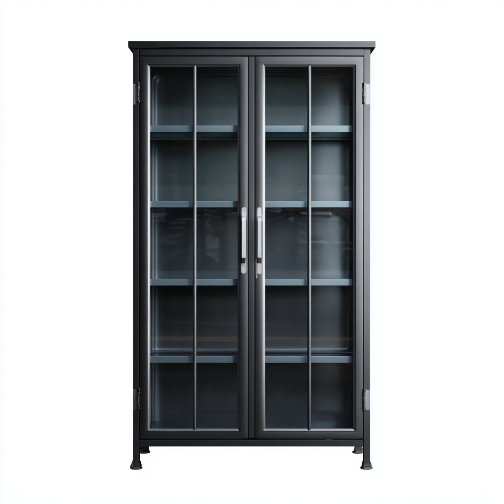 Vetrina - metallo-vetro - 90x45x190 cm - nero - stile moderno-Vidiioloft
