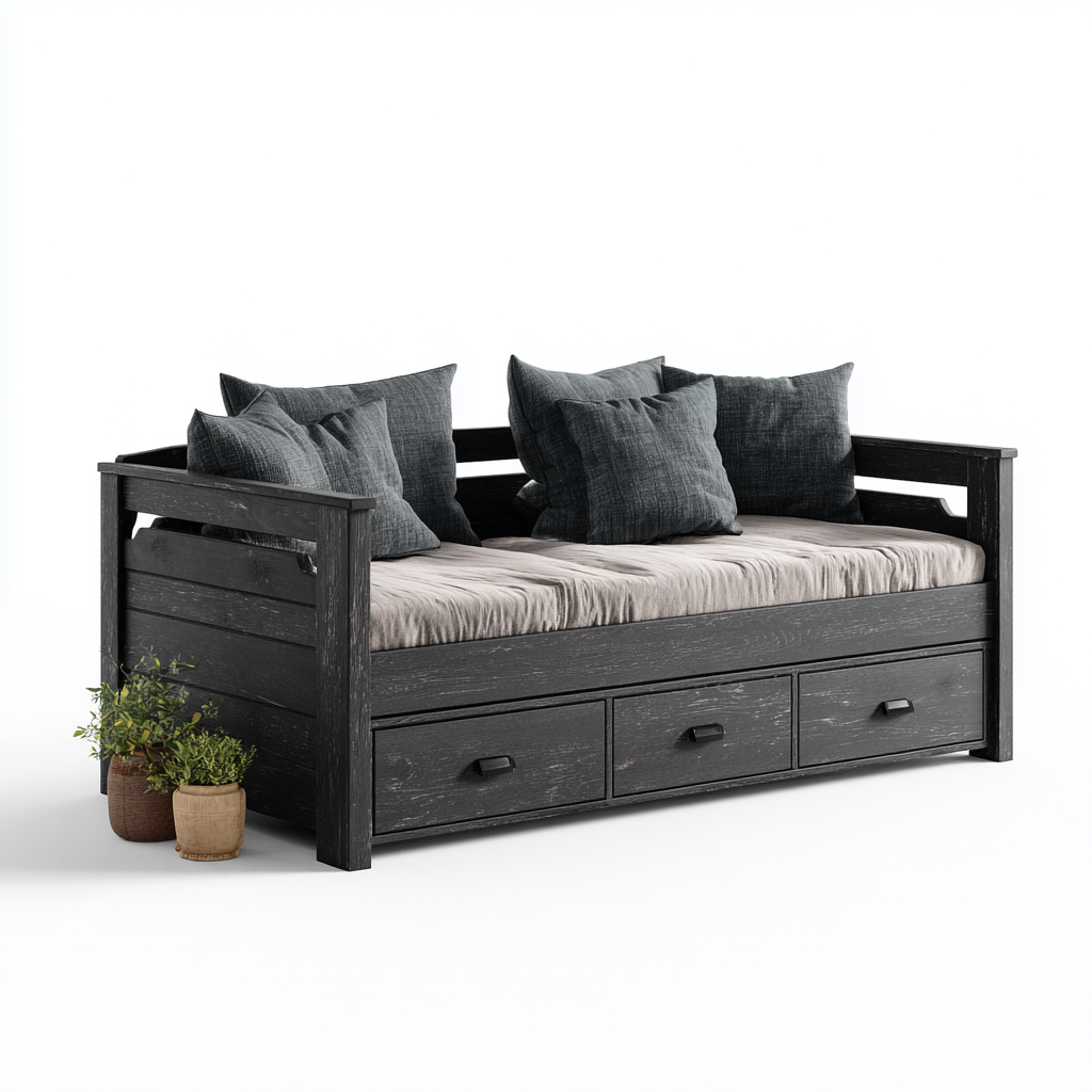 Divano letto - legno-tessuto - 208x96x80 cm - Nero - moderno-Kazenlyinterior