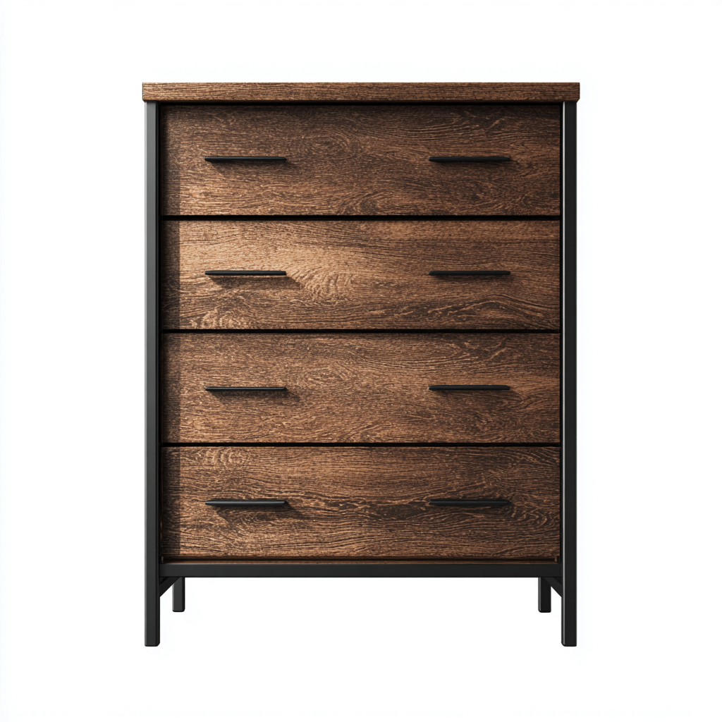 Cassettiera-legno-metallo-85x42x100 cm-Marrone scuro-stile industriale-Kazenlyinterior