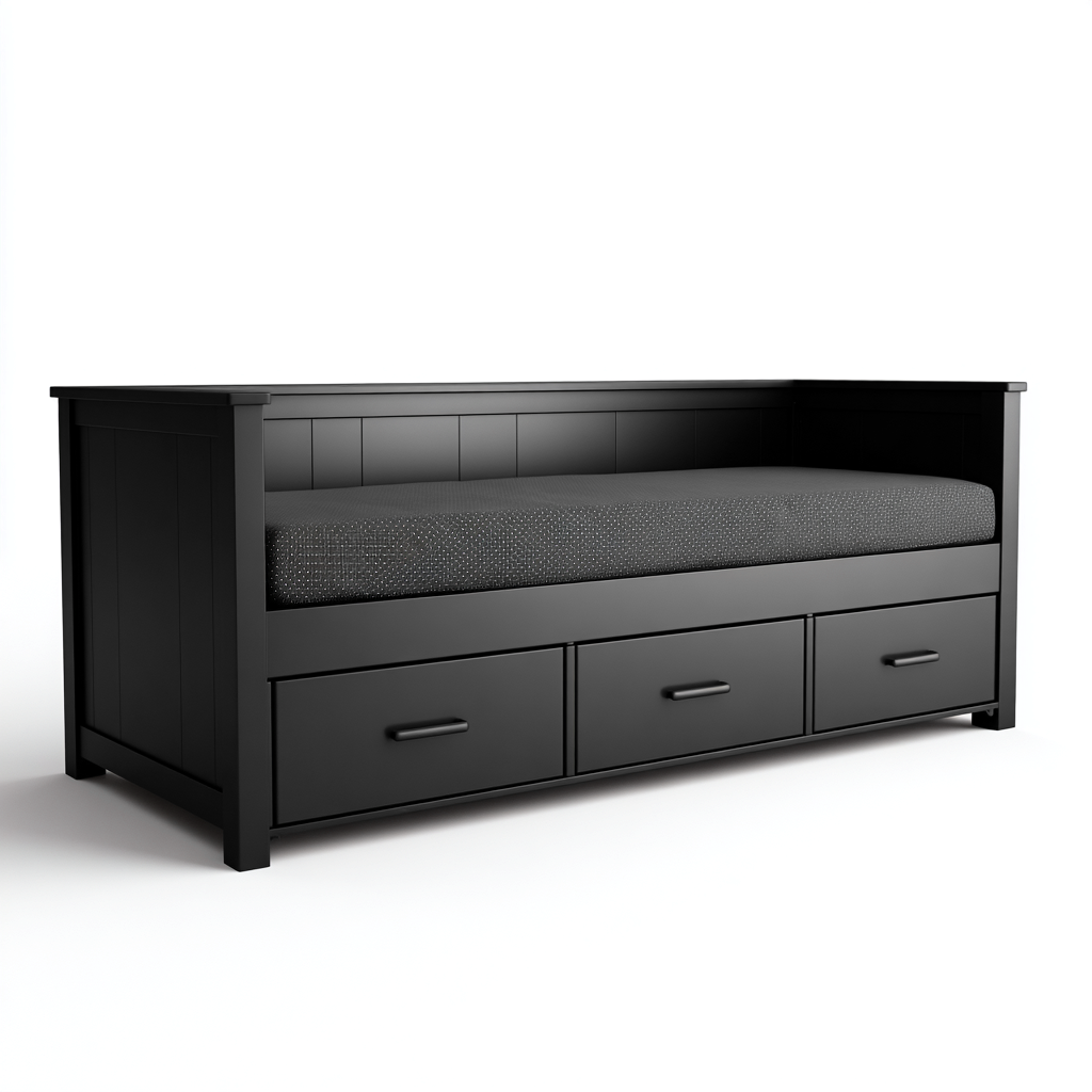 Divano letto - legno-tessuto - 205x94x78 cm - Nero - moderno-Kazenlyinterior