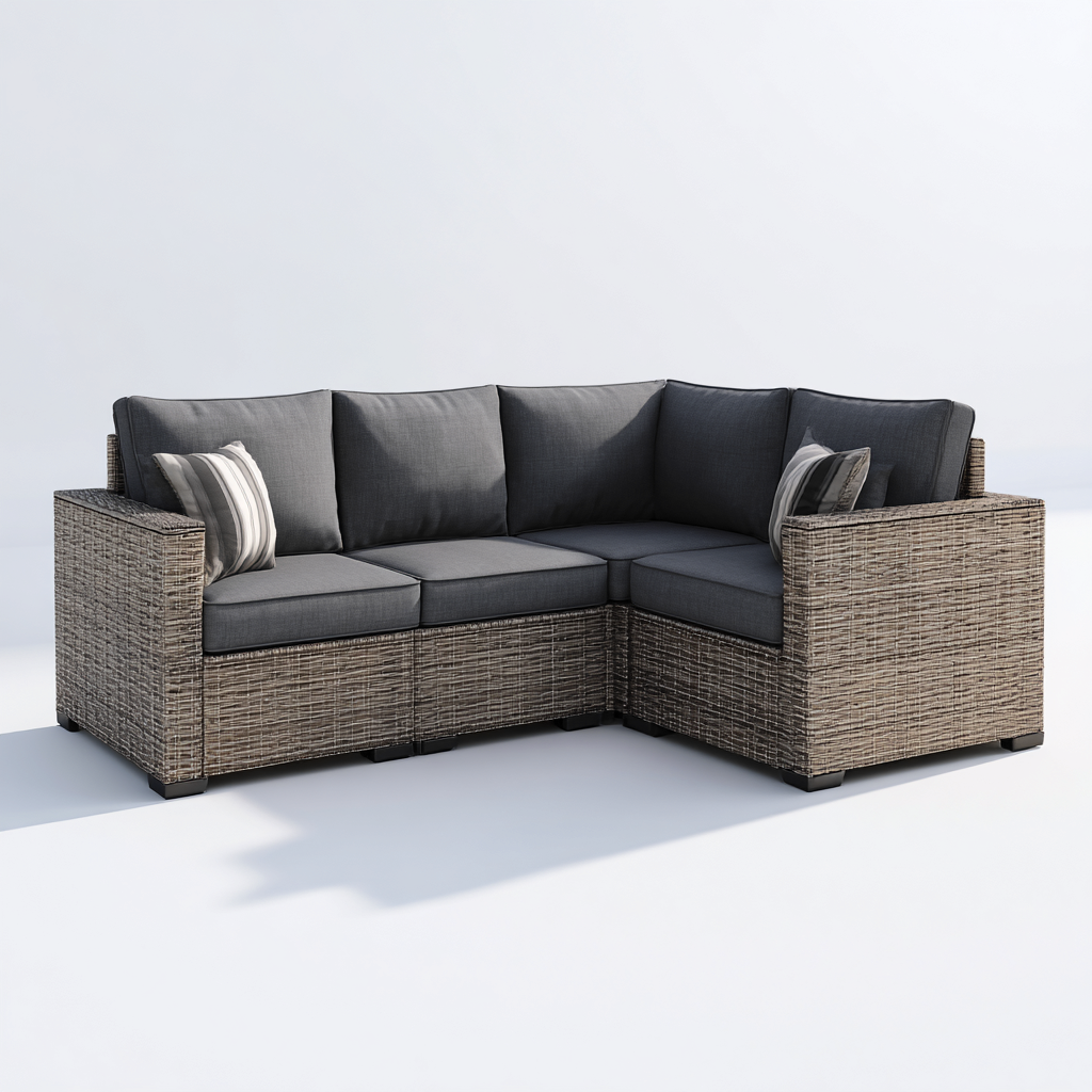 Divani da esterno-rattan-tessuto per esterni-232x168x78 cm-grigio scuro-marrone-design moderno-Kazenlyinterior