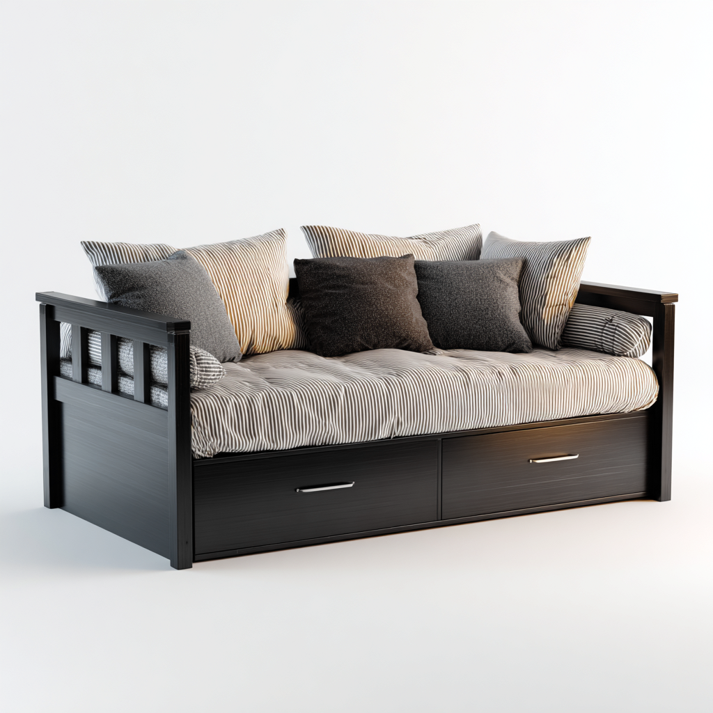 Divano letto - legno-tessuto - 210x98x82 cm - Nero - moderno-Kazenlyinterior