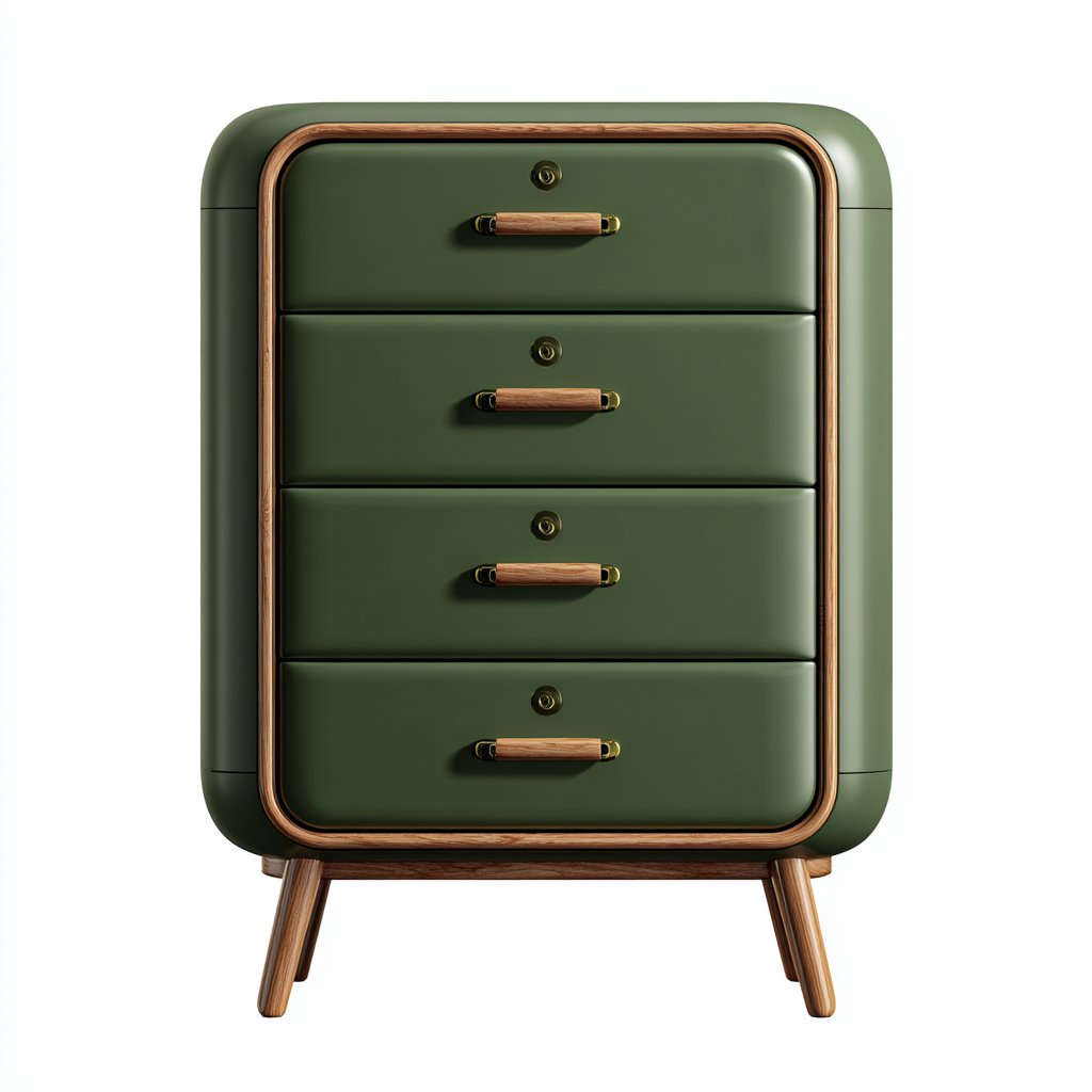 Cassettiera-legno-metallo-72x40x90 cm-Verde oliva-stile moderno-Kazenlyinterior