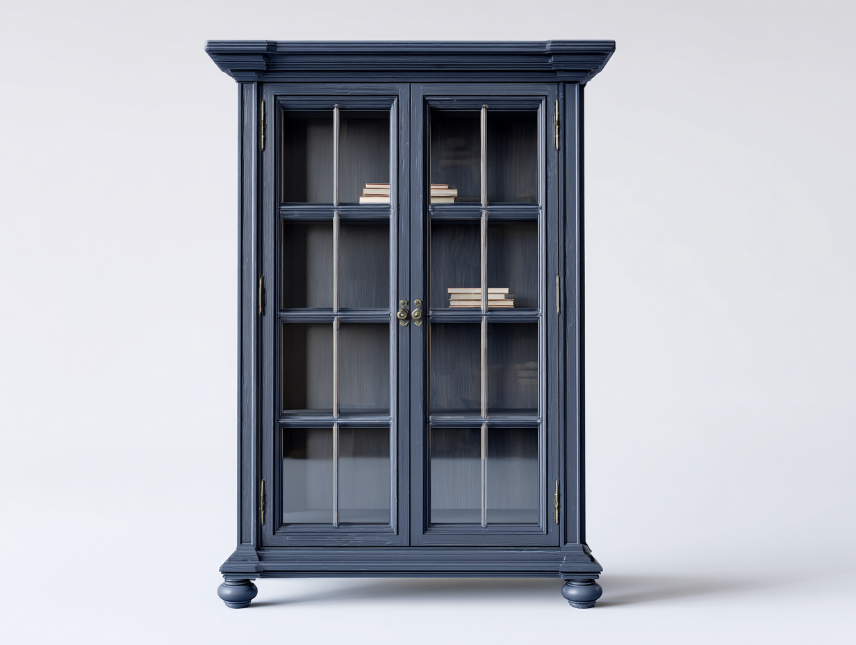 Vitrine en bois et verre 95x40x190 cm - Bleu - Vitrine de rangement intérieur design classique-Kaviavadwell