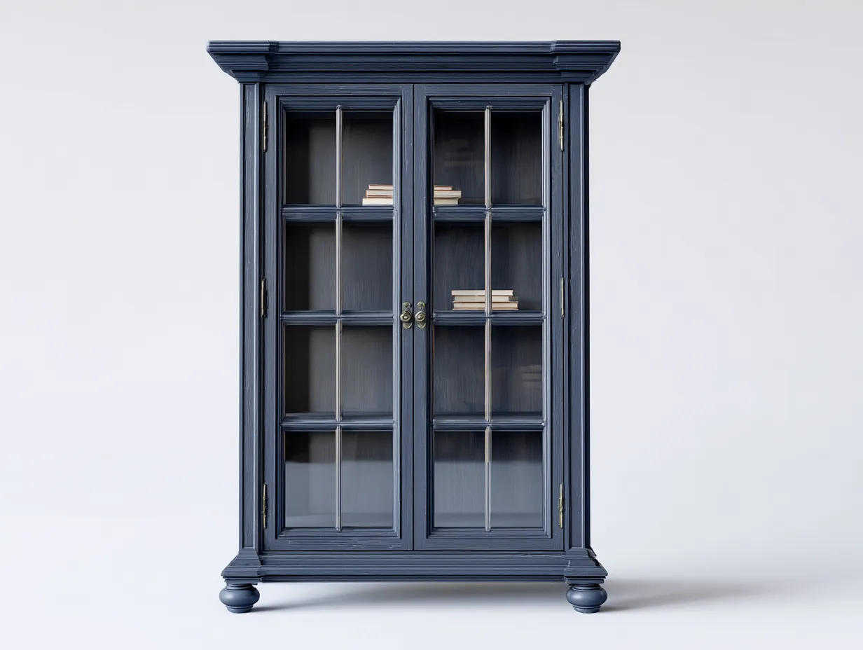 Vitrine en bois et verre 95x40x190 cm - Bleu - Vitrine de rangement intérieur design classique-Kaviavadwell