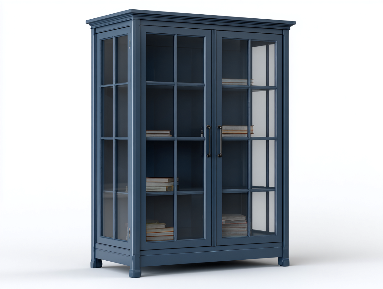 Vitrine bois verre 120x45x180 cm - bleu nuit - rangement vitré design classique-Kaviavadwell