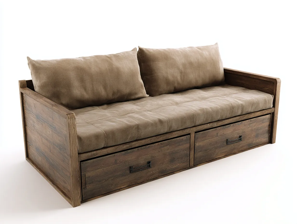 Canapé lit en bois et tissu 200x90x75 cm marron pour salon - style rustique-Vavexdahaus