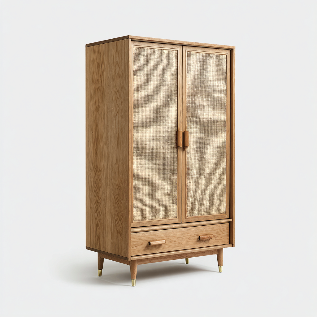 Armadio - legno-rattan - 94x52x184 cm - legno naturale-beige - stile moderno-Vovoravanest