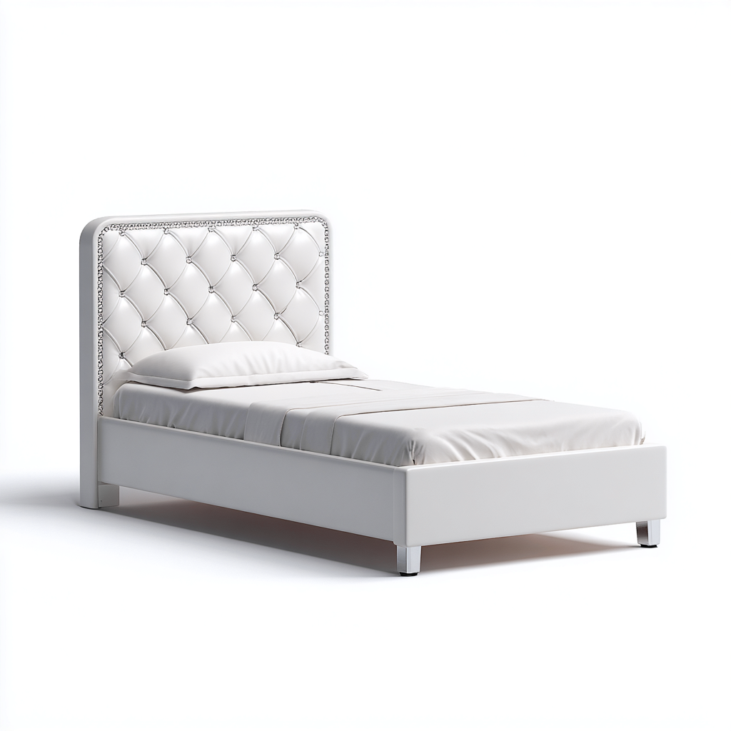 Letto singolo-Struttura legno-Ecopelle-200x90x100 cm-Bianco-Stile elegante-Vovoravanest