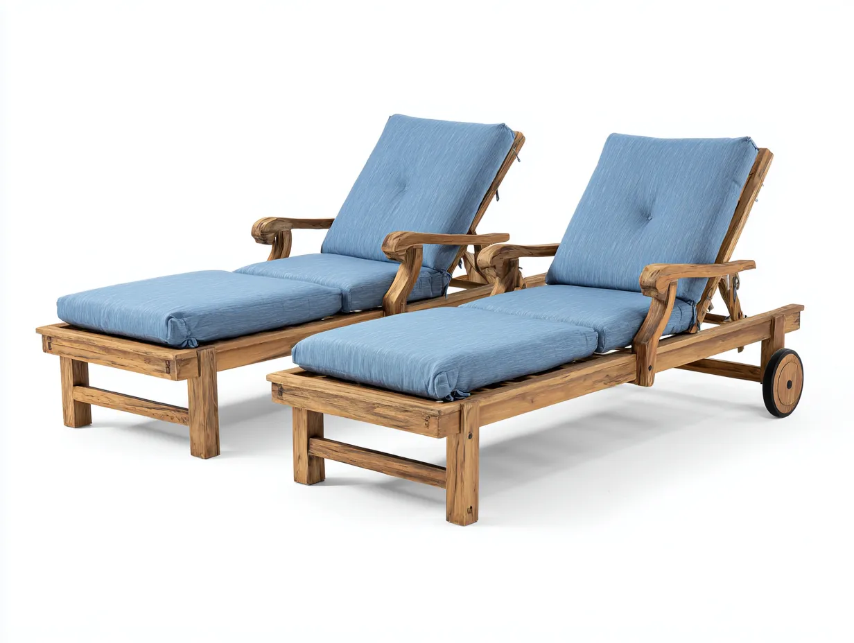 Bain de soleil en bois 200x70x90 cm - Bois clair-Bleu - Bain de soleil extérieur avec dossier réglable-Karorastudio