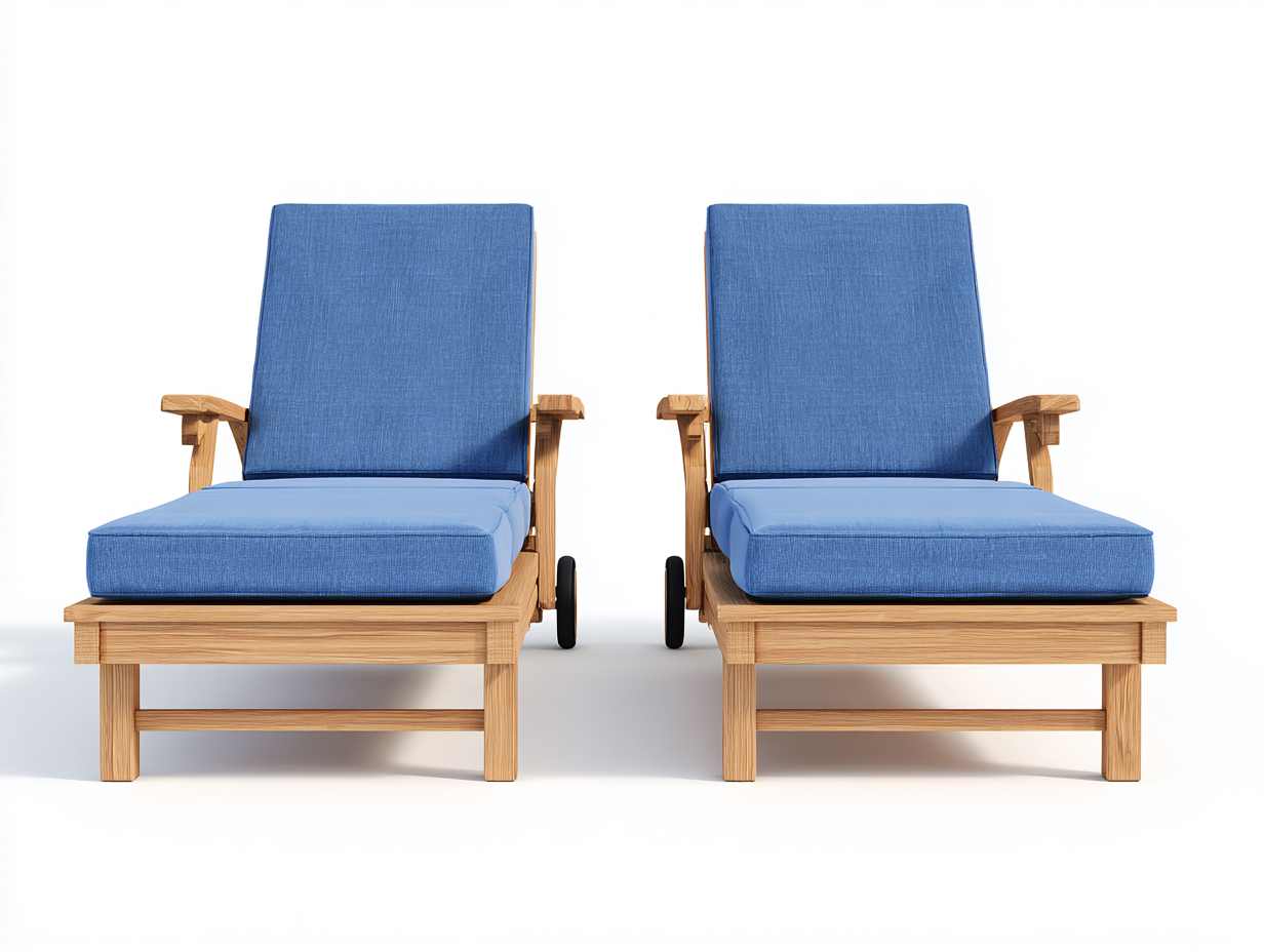 Bain de soleil en bois et tissu 195x70x38 cm - bleu-marron - détente extérieure design contemporain-Karorastudio