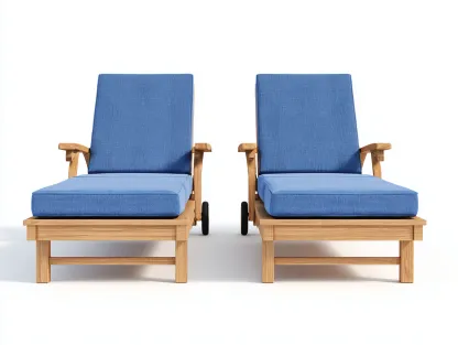 Bain de soleil en bois et tissu 195x70x38 cm - bleu-marron - détente extérieure design contemporain-Karorastudio