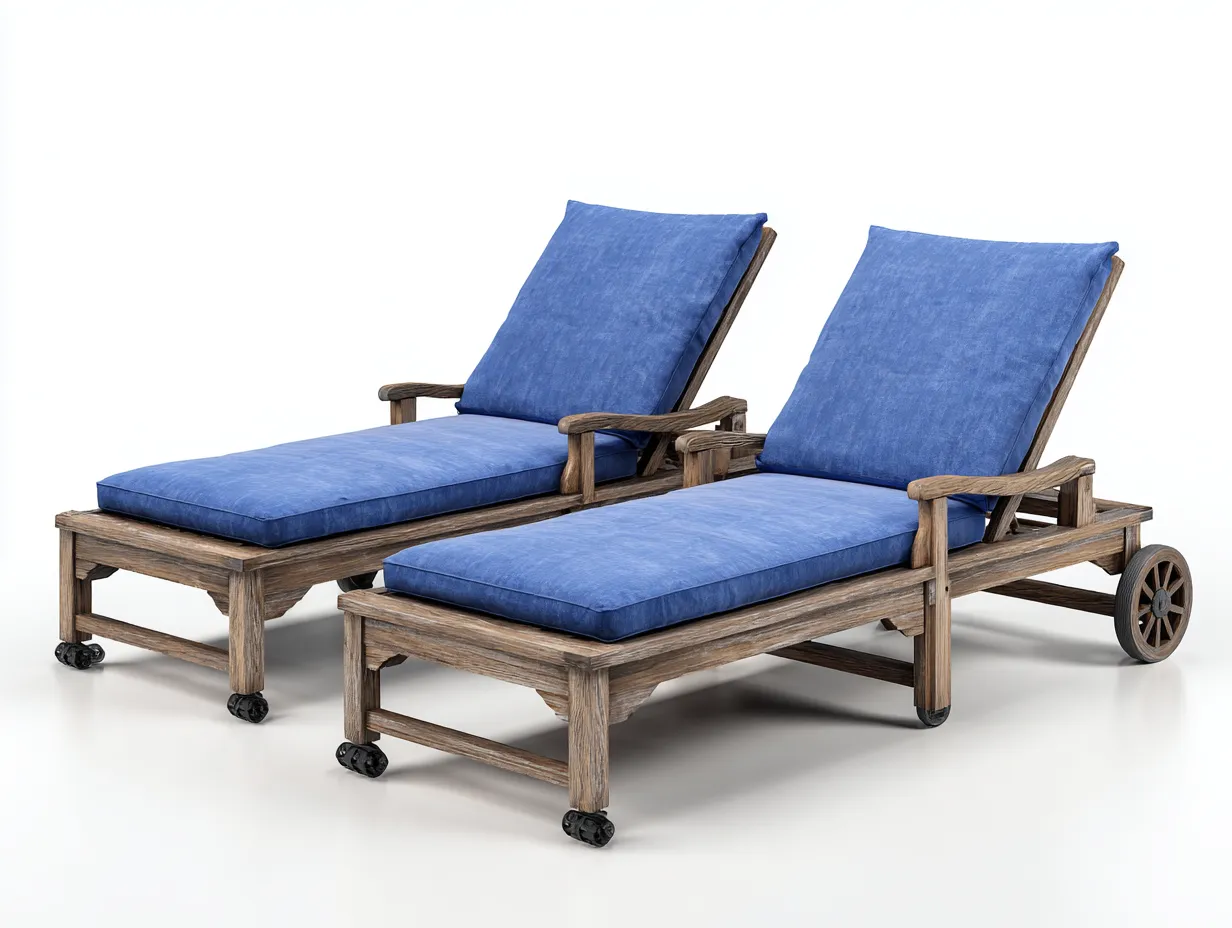 Bain de soleil en bois avec coussins 200x70x85 cm - bleu-marron - mobilier d'extérieur confortable-Karorastudio