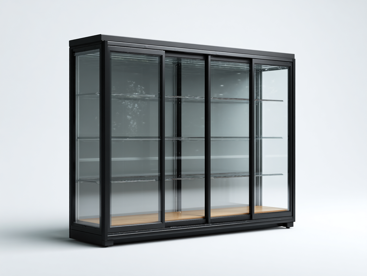 Vitrine en verre et métal 180x45x180 cm - noir - meuble de présentation moderne-Karorastudio
