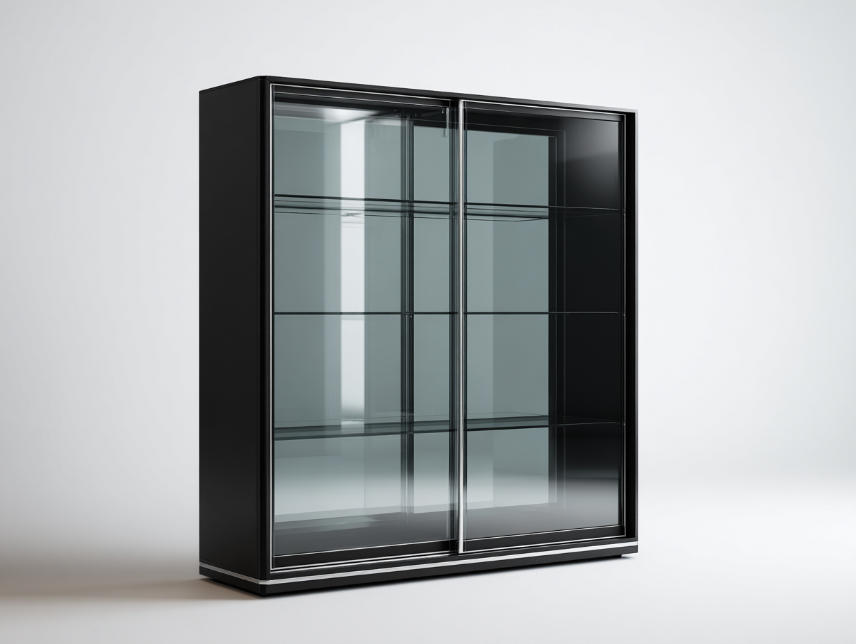 Vitrine en verre et métal 160x45x170 cm - noir - meuble de présentation contemporain-Karorastudio