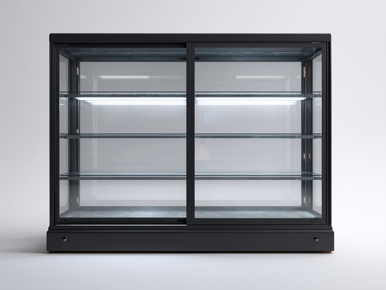 Vitrine vitrée noire à portes coulissantes 160x40x100 cm - Vitrine moderne d'exposition-Karorastudio