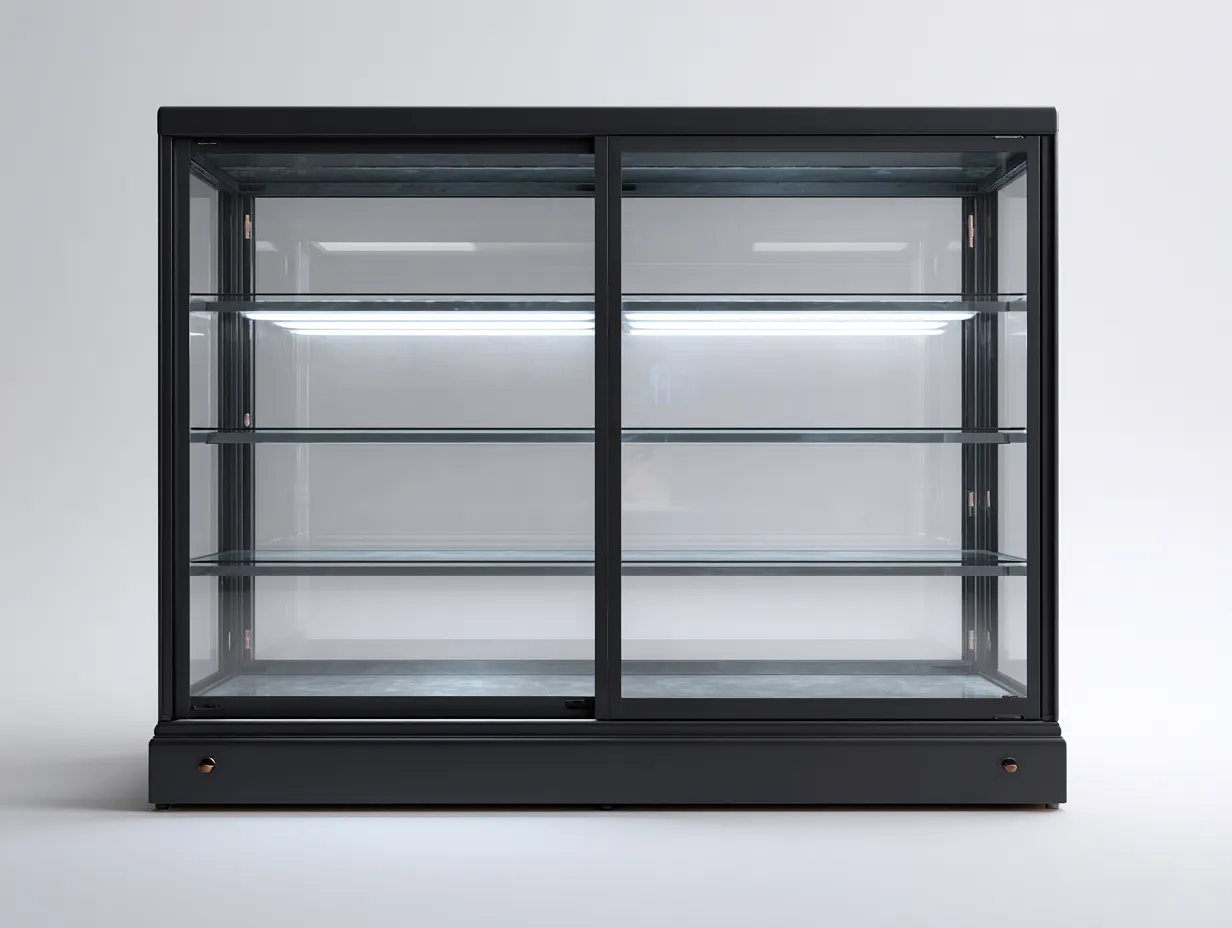 Vitrine vitrée noire à portes coulissantes 160x40x100 cm - Vitrine moderne d'exposition-Karorastudio