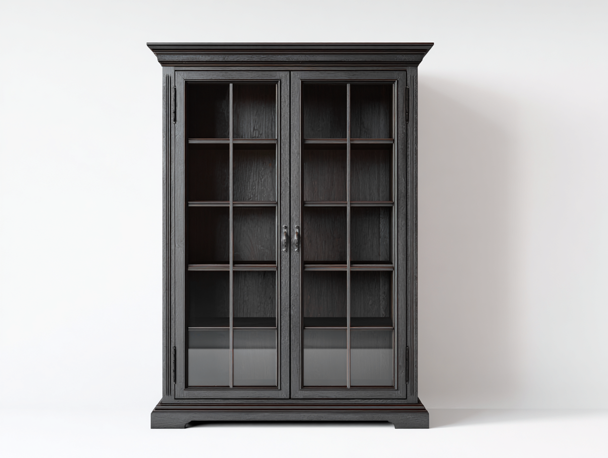 Vitrine en bois et verre 95x45x190 cm - noir - meuble de présentation classique-Karorastudio