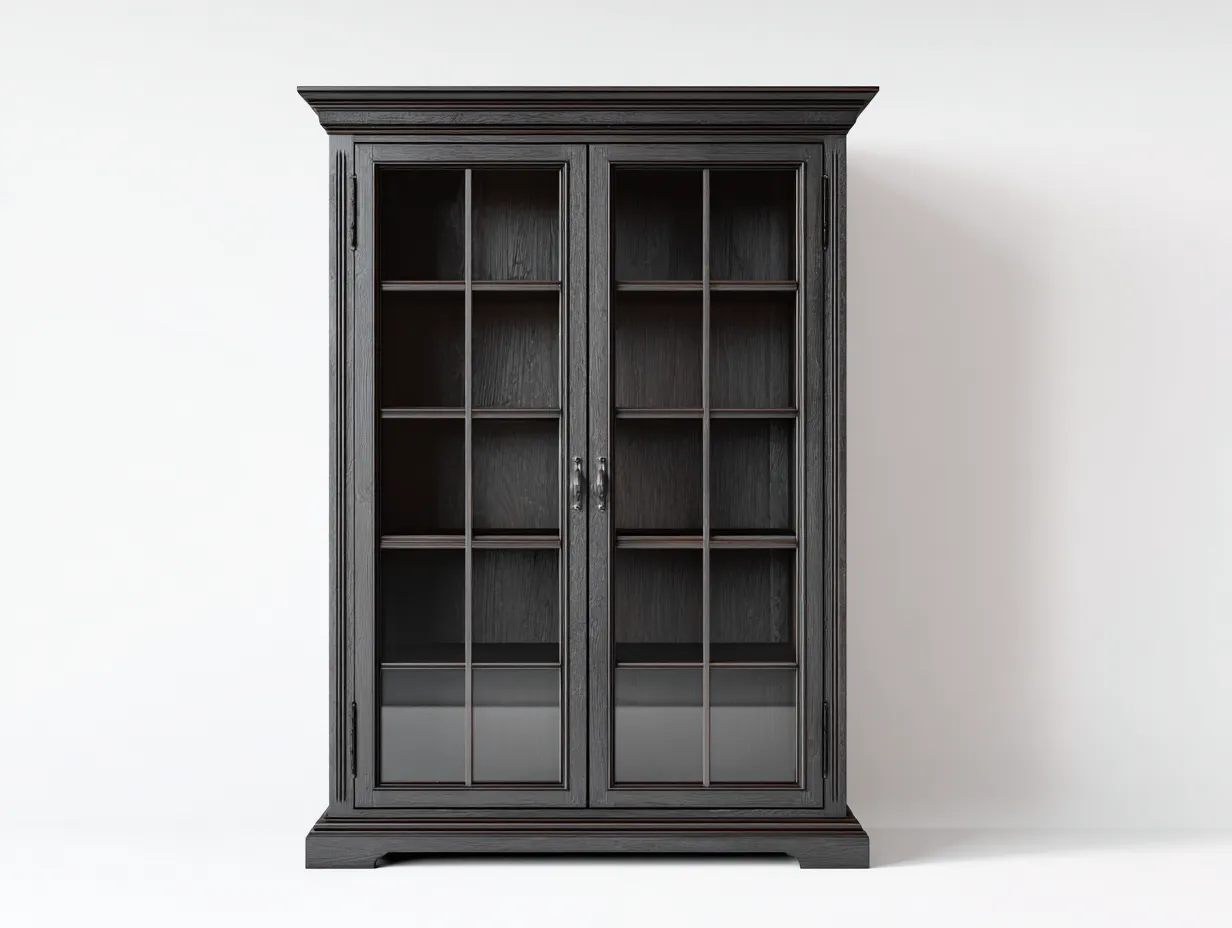 Vitrine en bois et verre 95x45x190 cm - noir - meuble de présentation classique-Karorastudio