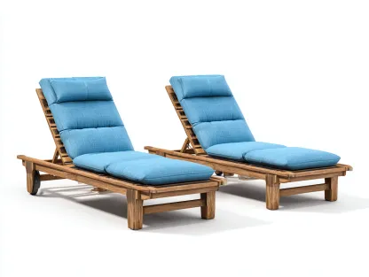 Bain de soleil en bois avec coussin épais 200x65x85 cm bleu pour jardin - dossier réglable-Karorastudio