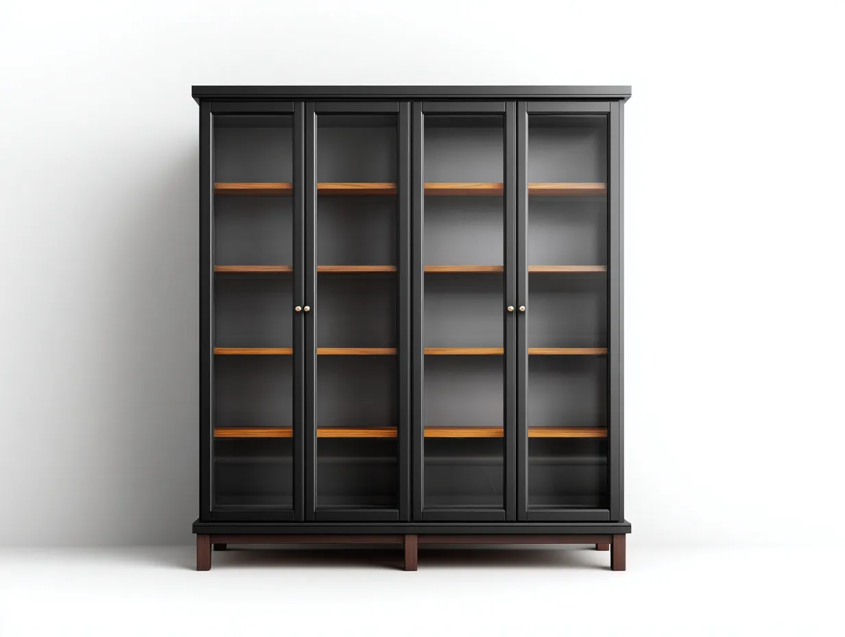 Vitrine en bois et verre 160x40x190 cm noir pour salon - style contemporain-Karorastudio