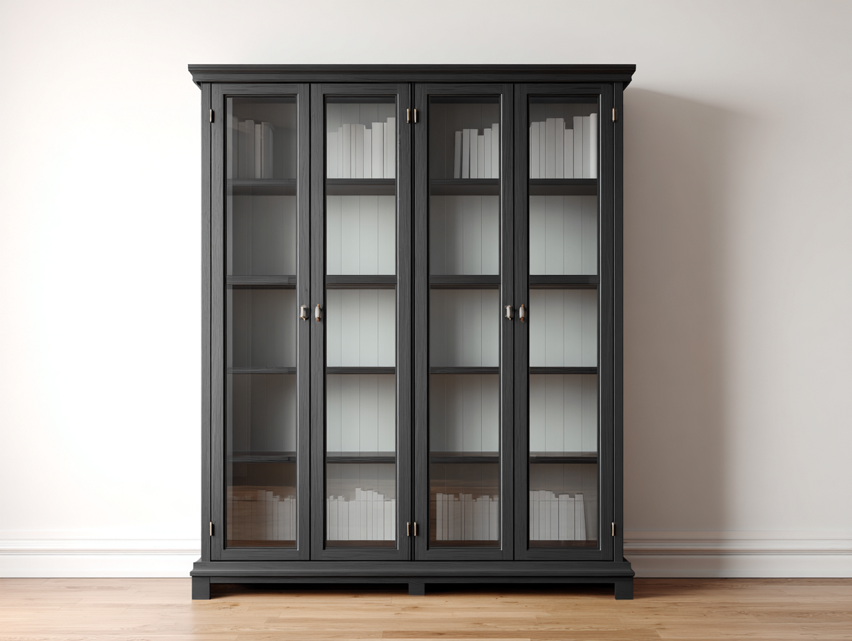 Vitrine en bois et verre 160x45x200 cm - Noir - Vitrine de présentation intérieure style classique contemporain-Karorastudio