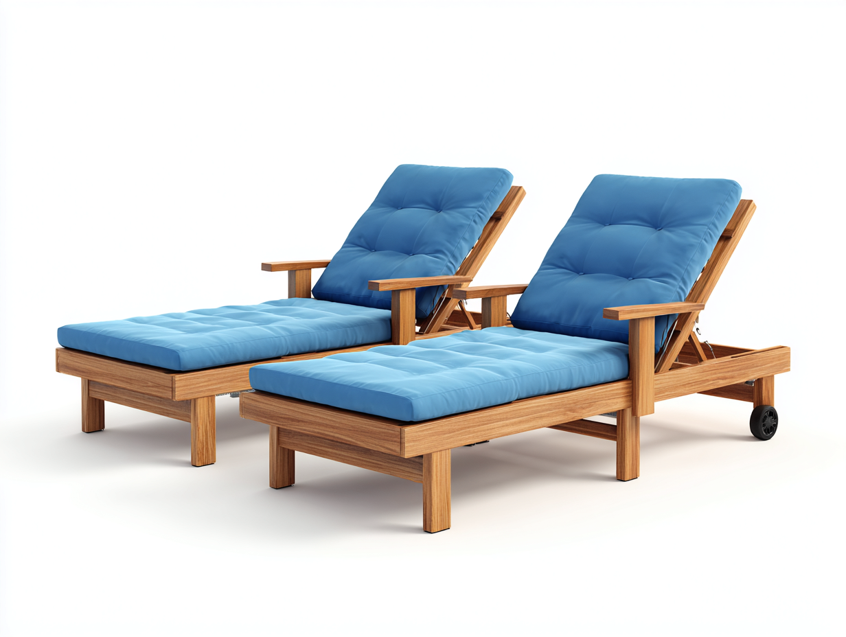 Bain de soleil en bois avec accoudoirs et coussin 200x65x85 cm bleu pour jardin - dossier réglable-Karorastudio