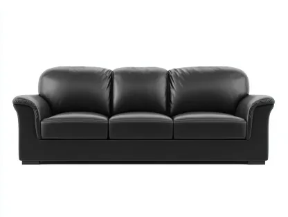 Canapé 3 places en cuir lisse 210x95x95 cm - Noir - Canapé confortable pour salon-Zatinidecor
