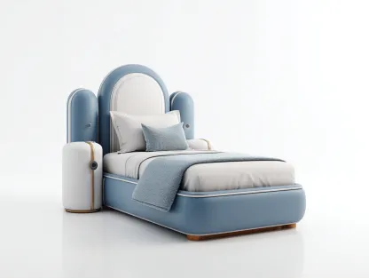 Lit simple rembourré 200x90x120 cm - Bleu-Blanc - Design intérieur moderne-Zatinidecor