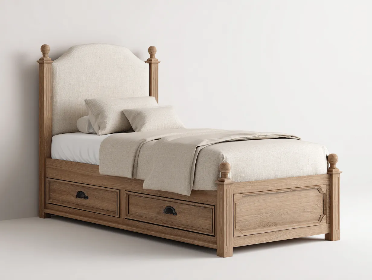 Lit simple bois avec tiroirs 200x100x110 cm - Naturel - Style classique pour chambre-Zatinidecor