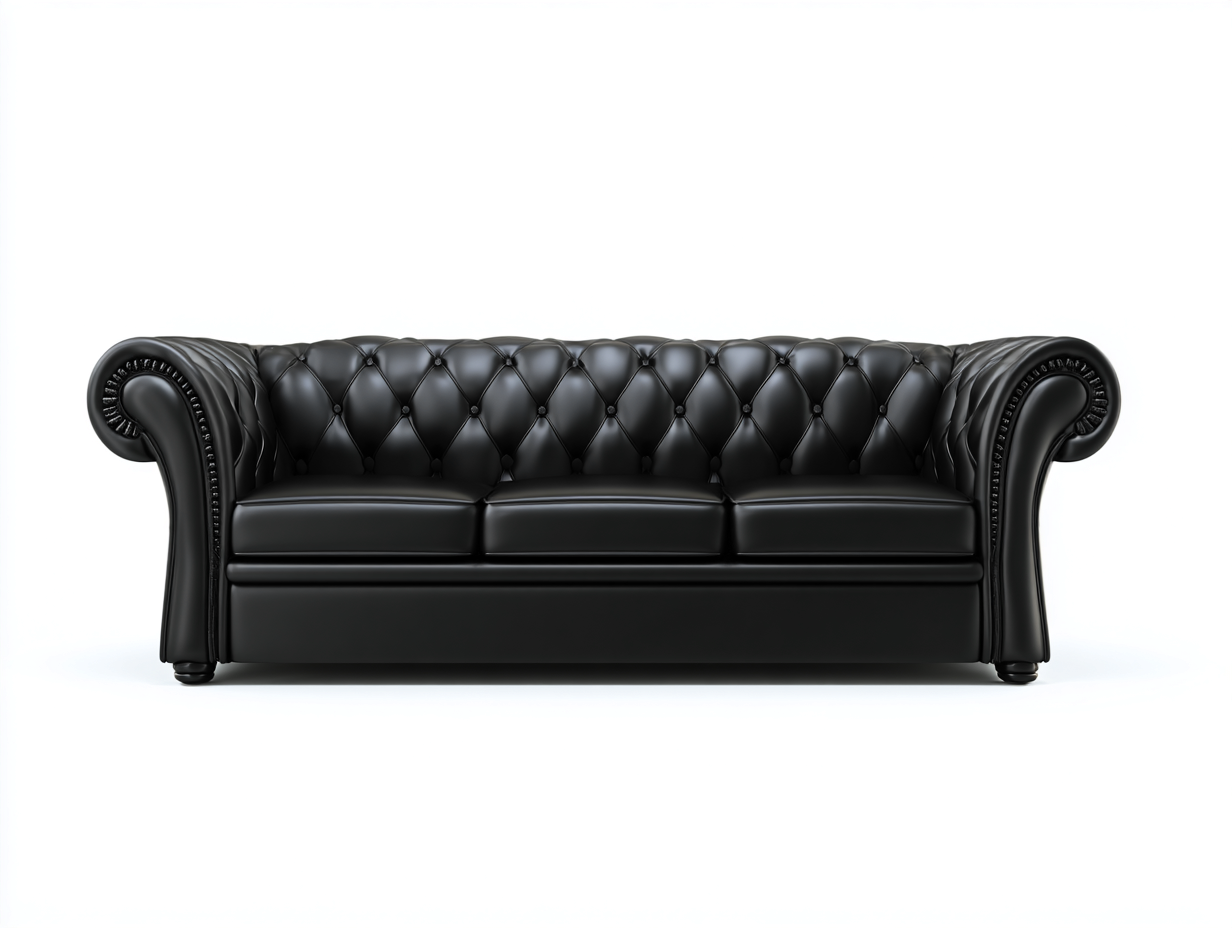 Canapé 3 places cuir capitonné 220x90x75 cm - Noir - Style Chesterfield pour salon-Zatinidecor
