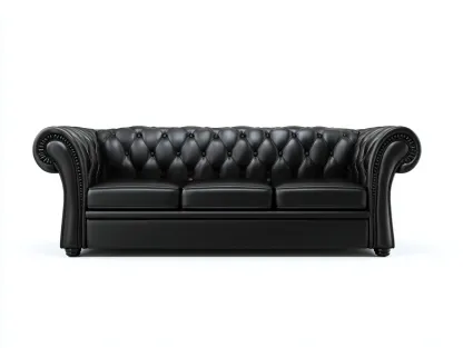 Canapé 3 places cuir capitonné 220x90x75 cm - Noir - Style Chesterfield pour salon-Zatinidecor