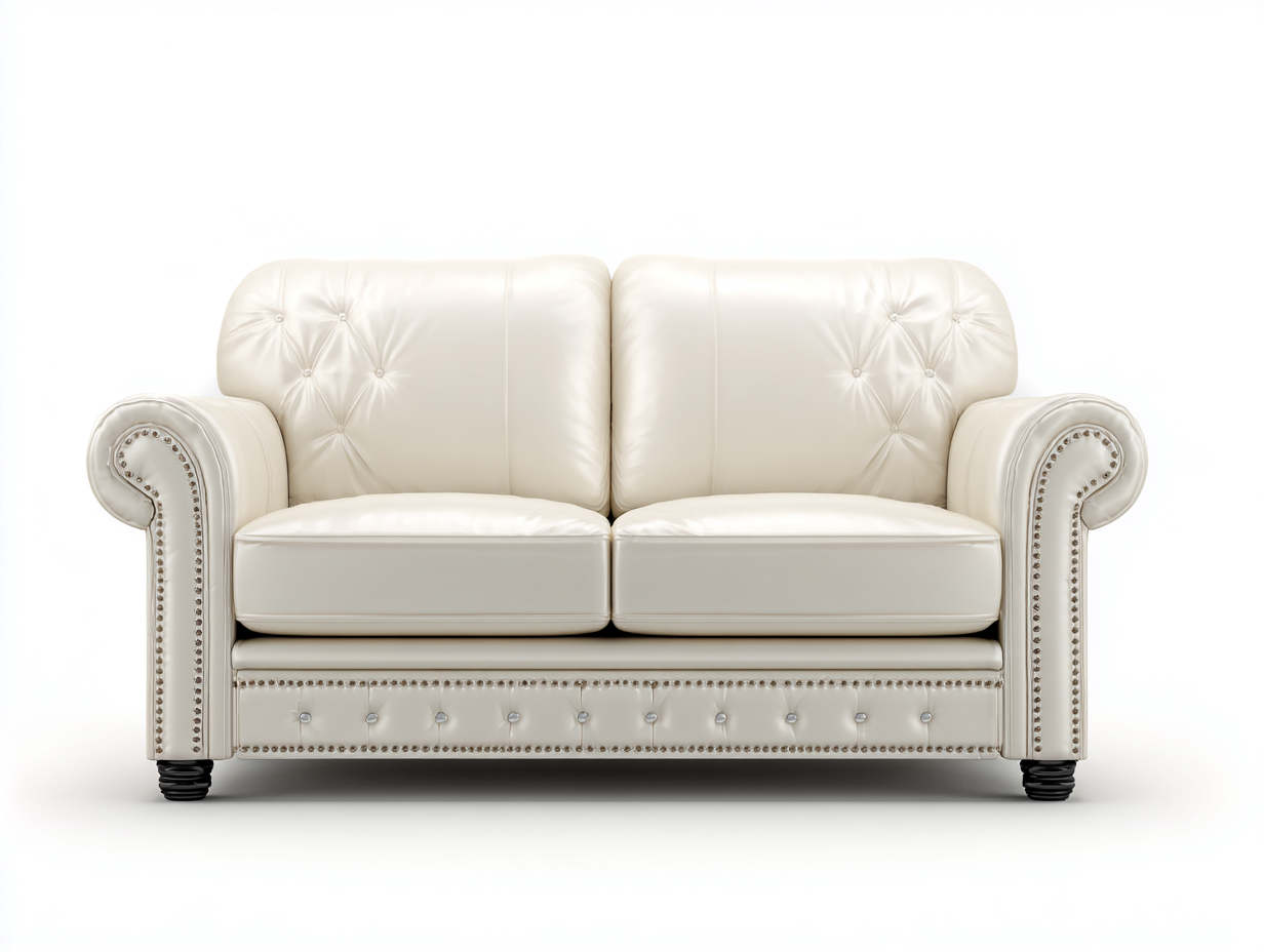 Canapé 2 places en cuir 170x95x88 cm - Blanc cassé - Design intérieur classique-Zatinidecor