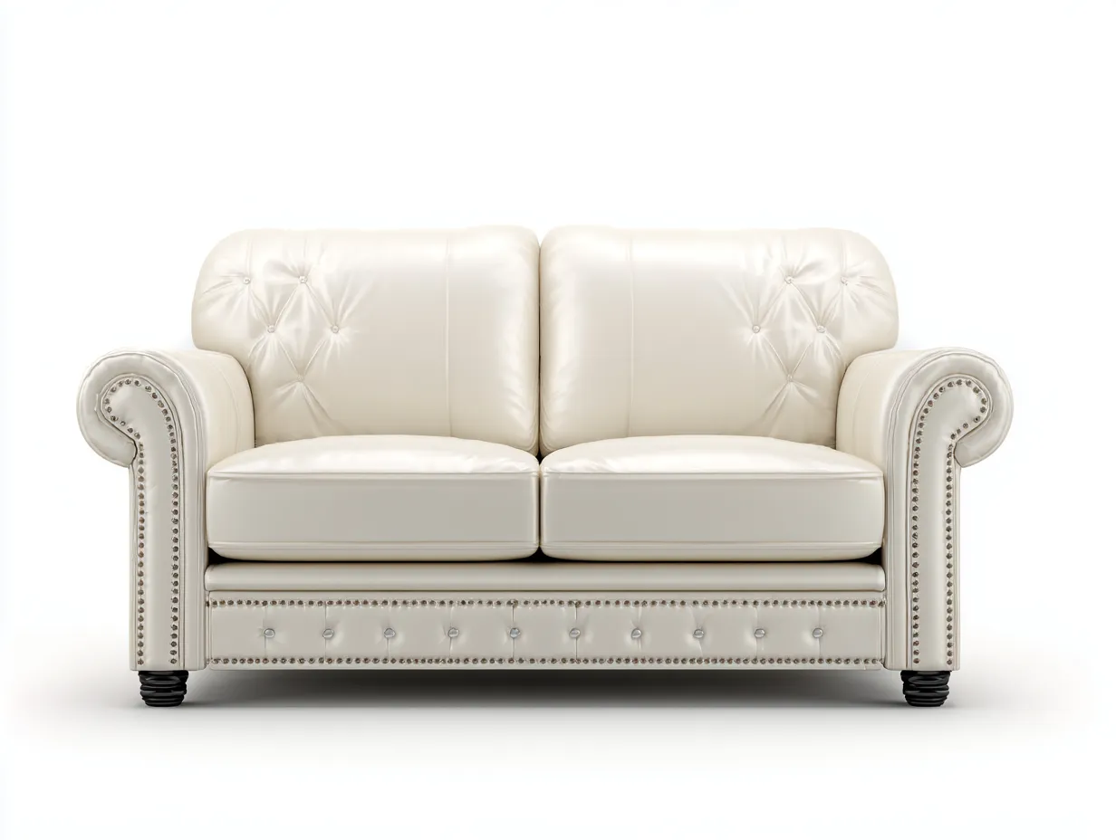 Canapé 2 places en cuir 170x95x88 cm - Blanc cassé - Design intérieur classique-Zatinidecor