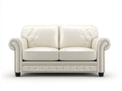 Canapé 2 places en cuir 170x95x88 cm - Blanc cassé - Design intérieur classique-Zatinidecor